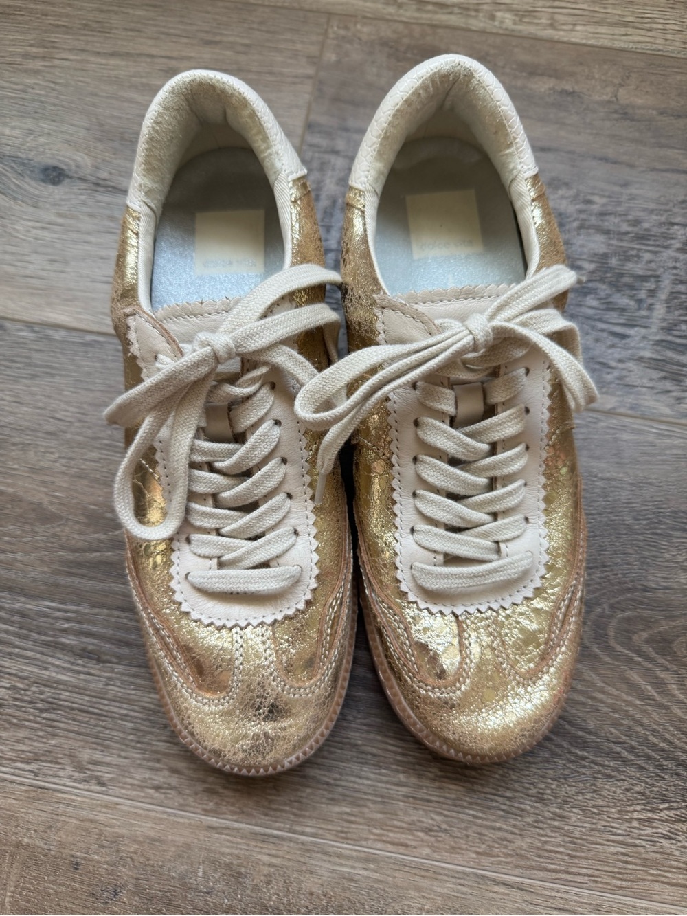 Dolce Vita Gold Metallic Lace-Up Sneakers with Cream Accents